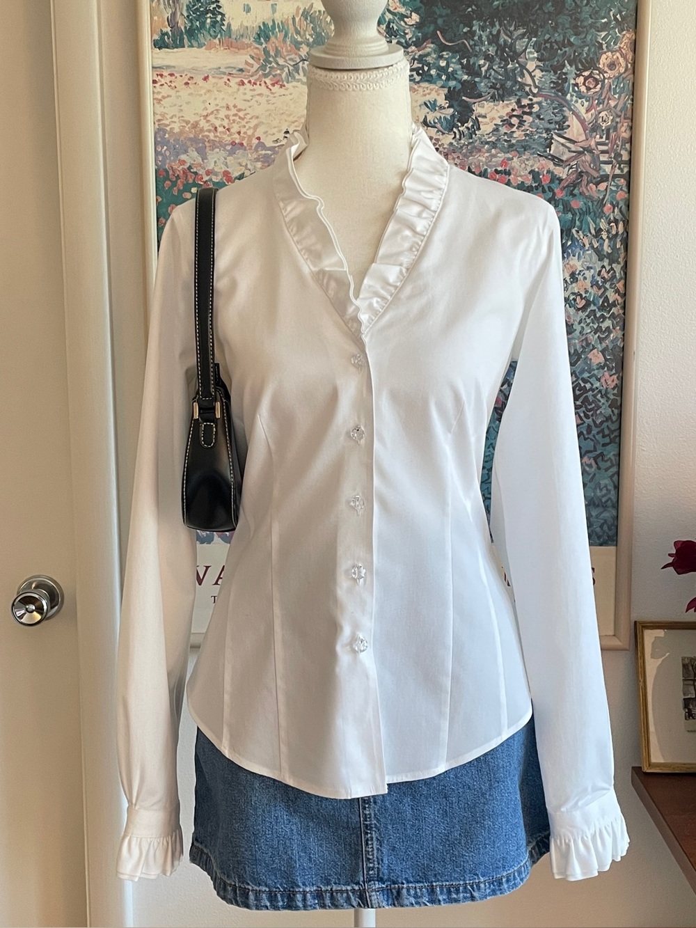 Brooks Brothers Blouse Size 4 White Ruffle Collar Cotton Button Up Office Preppy